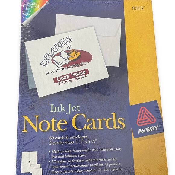 Avery 8315 Inkjet Note Cards with Envelopes White 4.25 x 5.5 60 Count Pack NEW - Picture 3 of 9
